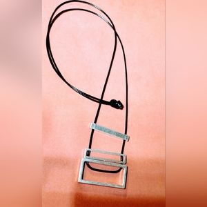 Minimilist triple silver bar rectangles on Adjustable leather 2X2